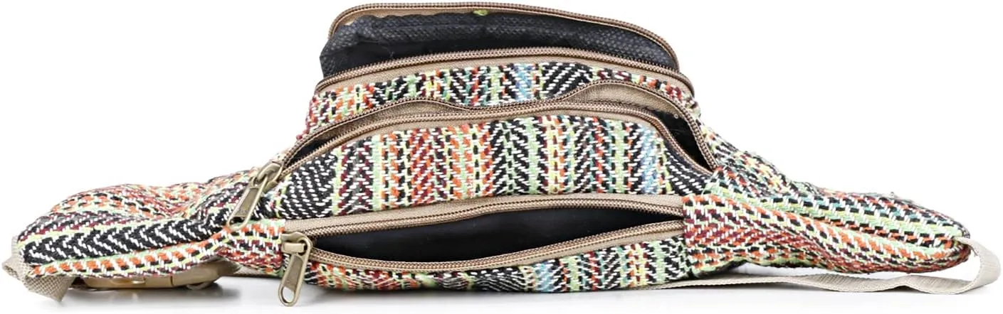 Hemp Fanny Pack,Adjustable Waist and Multiple Pockets,Waist Bag & for all purpose (Multi-12)