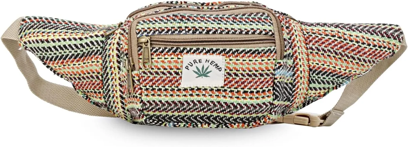 Hemp Fanny Pack,Adjustable Waist and Multiple Pockets,Waist Bag & for all purpose (Multi-12)