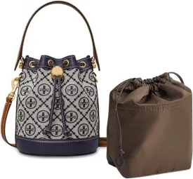 Jisinlov Bag Organizer Insert,Nylon Purse Inner Suitable for Tory Burch T MONOGRAM Mini Bucket Bag with Drawstring Closure(Nylon-Mini)