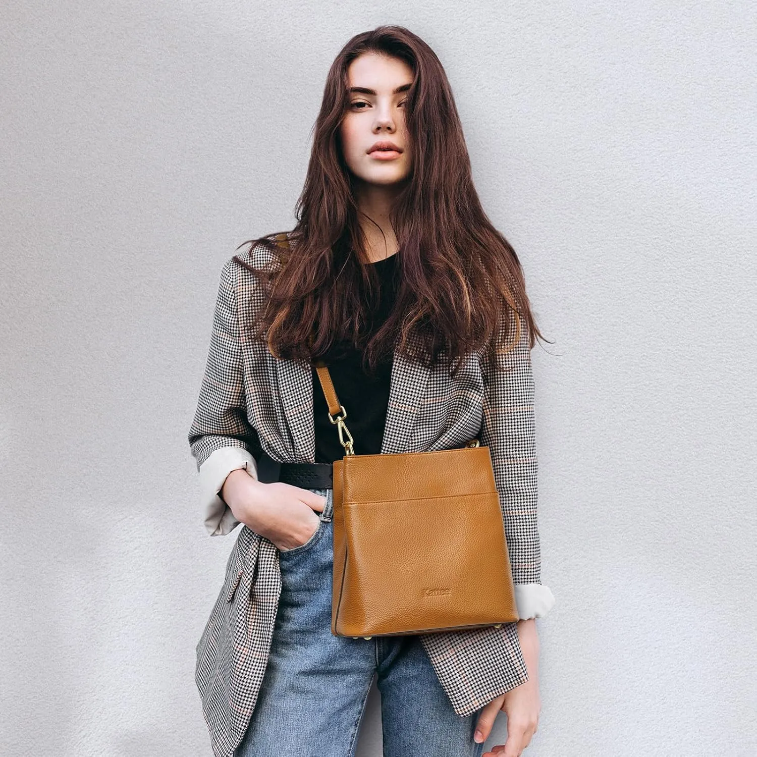 Kattee Leather Handbags for Women, Soft Shoulder Tote Crossbody Purses Bucket Bags with 2 Straps