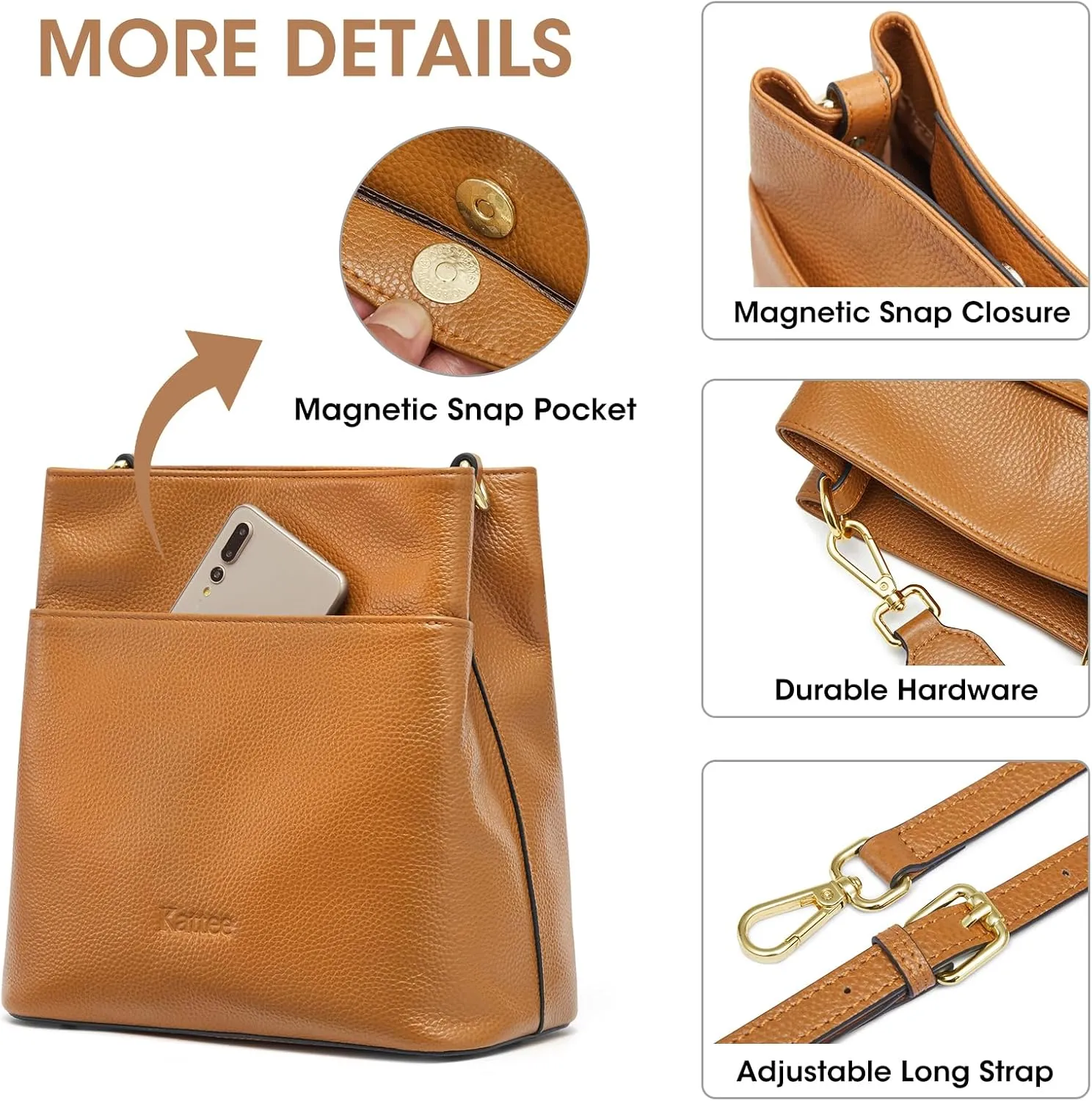 Kattee Leather Handbags for Women, Soft Shoulder Tote Crossbody Purses Bucket Bags with 2 Straps
