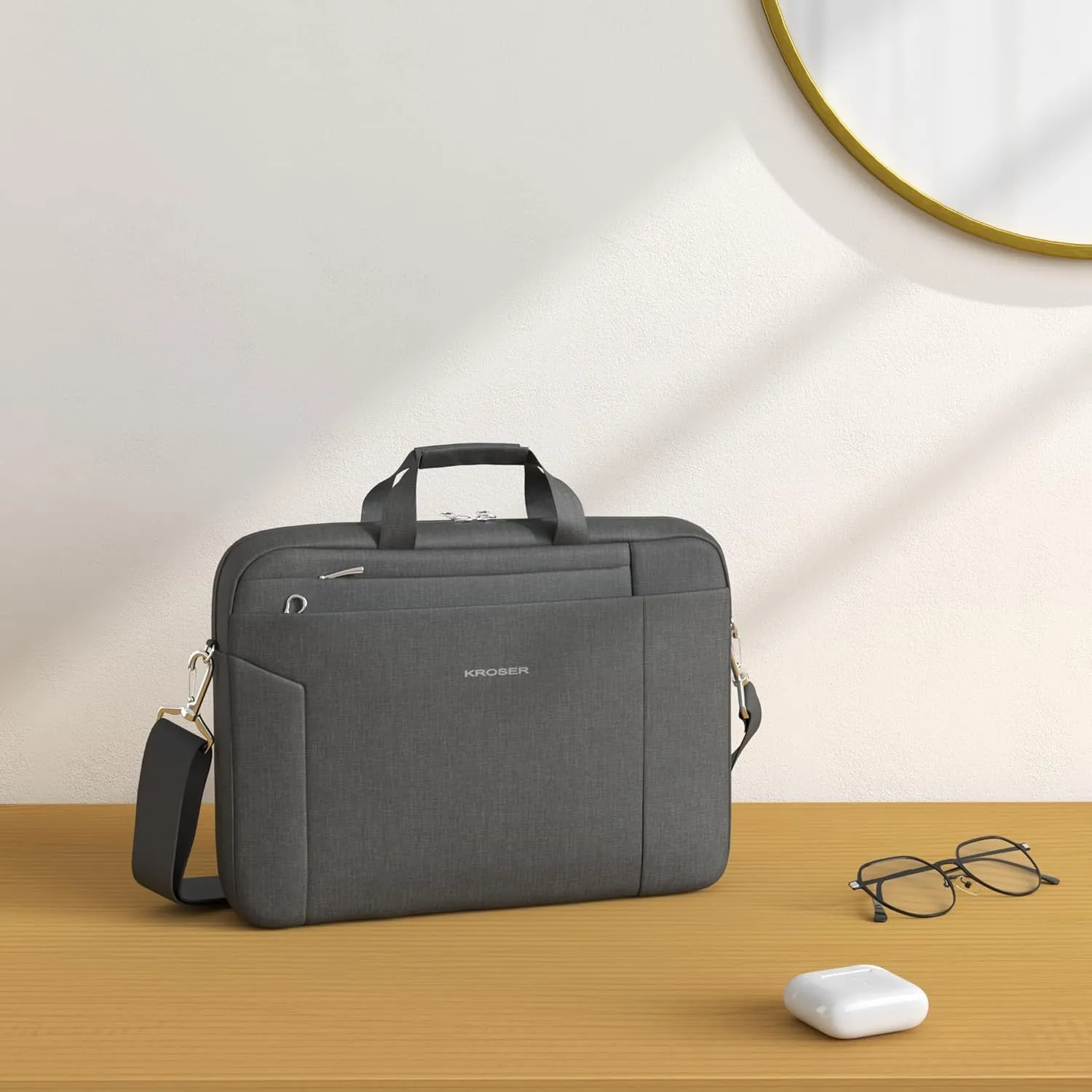 KROSER Laptop Bag 15.6 Inch Briefcase Shoulder Bag Water Repellent Laptop Bag Bussiness Carrying Handbag