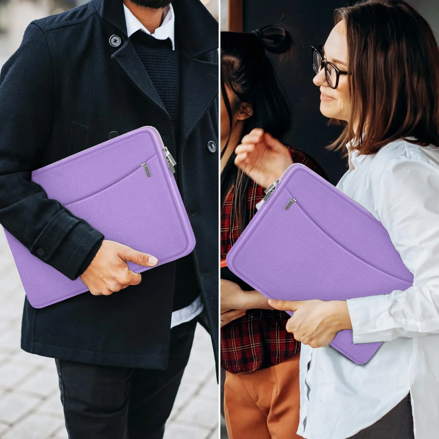 Laptop Sleeve 15.6 inch, Shockproof Protective Laptop Cover Briefcase Carrying Computer Bag with Accessory Pocket, Portable Computer Case Compatible with MacBook, HP, Dell, Lenovo, Asus, Purple