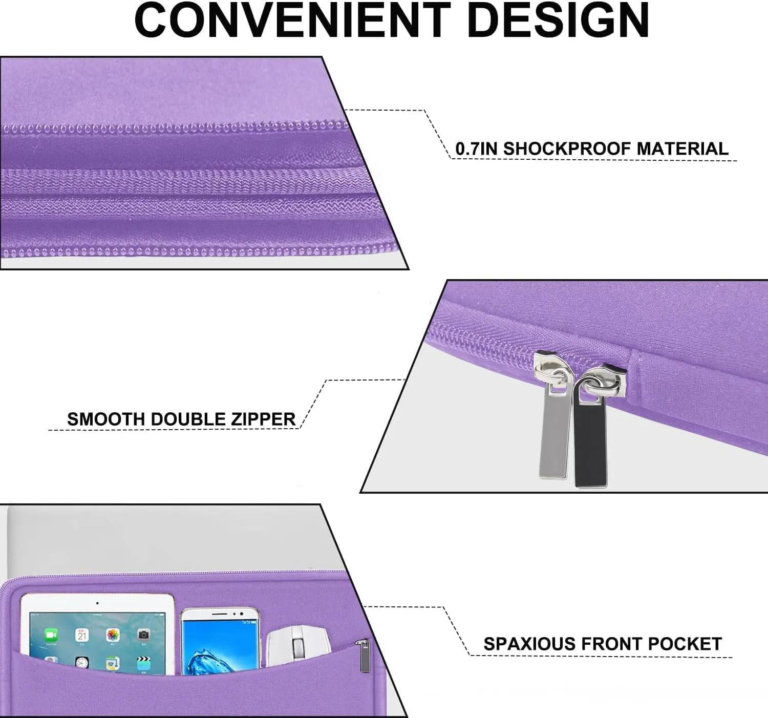 Laptop Sleeve 15.6 inch, Shockproof Protective Laptop Cover Briefcase Carrying Computer Bag with Accessory Pocket, Portable Computer Case Compatible with MacBook, HP, Dell, Lenovo, Asus, Purple