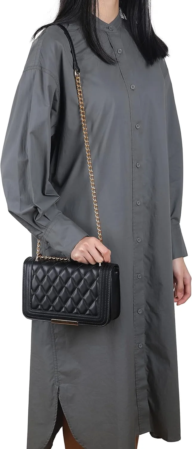 lola mae Crossbody Bags for Women Fashion Quilted Shoulder purse with Convertible Chain Strap Classic Satchel Handbag