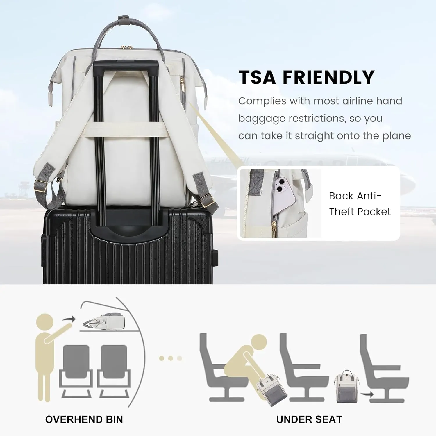 LOVEVOOK Laptop Backpack Purse for Women Waterproof Teacher Nurse Bag, 17.3 Inch Work Laptop Bag with USB Port, Business Travel Computer Backpack, Off White-Grey