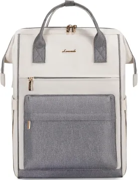 LOVEVOOK Laptop Backpack Purse for Women Waterproof Teacher Nurse Bag, 17.3 Inch Work Laptop Bag with USB Port, Business Travel Computer Backpack, Off White-Grey