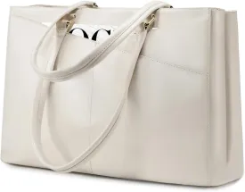 LOVEVOOK Laptop Bag for Women 15.6 Inch Tote Bags Waterproof Leather Briefcase Computer Women Business Office Work Bag,Beige