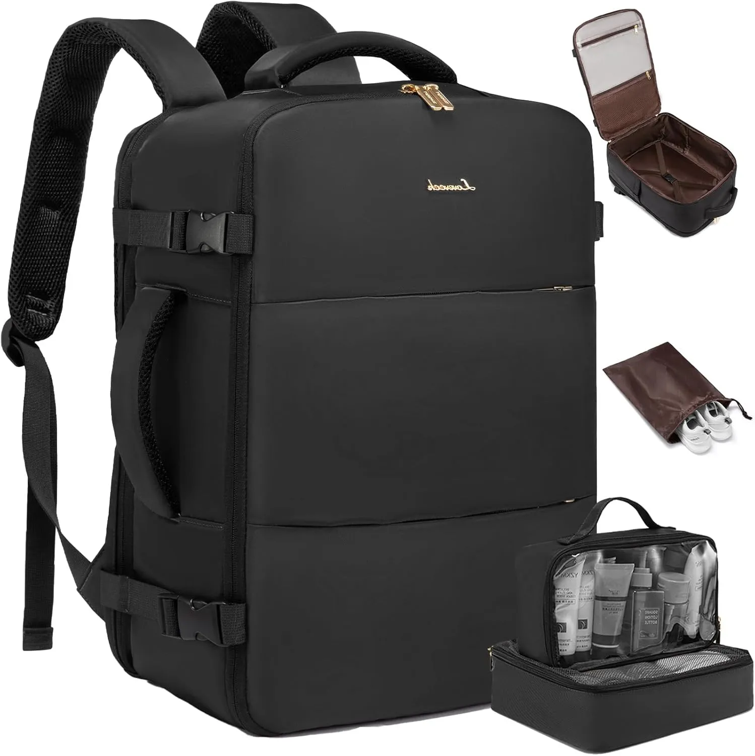 LOVEVOOK Travel Backpack for Women,40L Carry On Backpack Flight Approved with 3 Packing Cubes,TSA Personal Item Travel Bag Fits 17.3 Laptop,Weekender Hiking Business Luggage Daypack Black