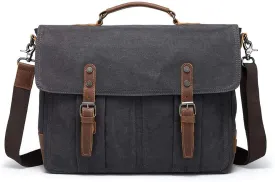 Mens Briefcases Messenger Bag Vintage Leather Waxed Canvas Waterproof Shoulder Bag for 15.6 Inch Laptop Bag Extra Large Capacity Attache Case Dark Grey