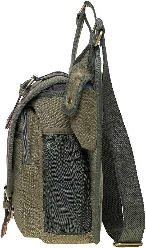 Mens Vintage Canvas Shoulder Messenger Bag Chest Leather Patchwork Messenger Bag