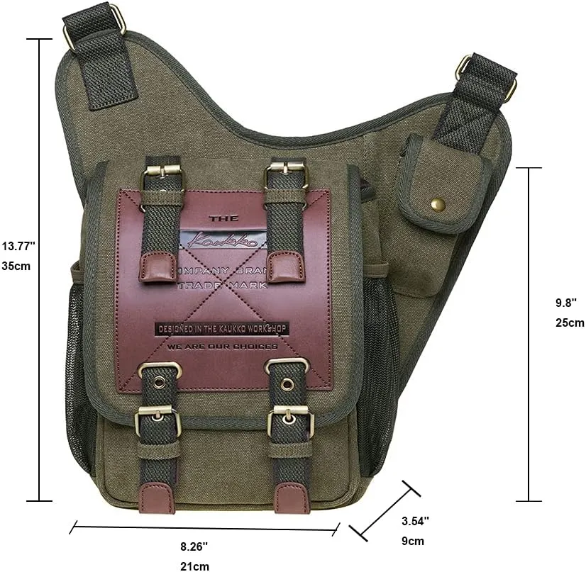 Mens Vintage Canvas Shoulder Messenger Bag Chest Leather Patchwork Messenger Bag