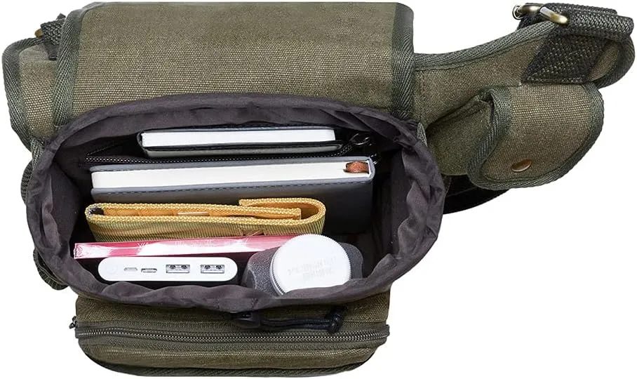Mens Vintage Canvas Shoulder Messenger Bag Chest Leather Patchwork Messenger Bag