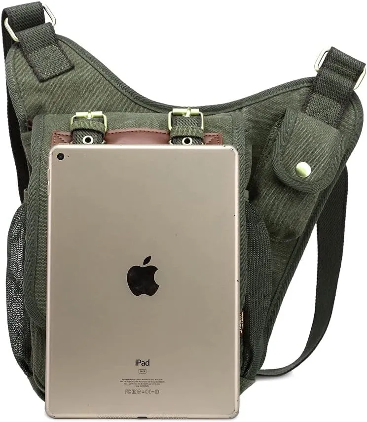 Mens Vintage Canvas Shoulder Messenger Bag Chest Leather Patchwork Messenger Bag