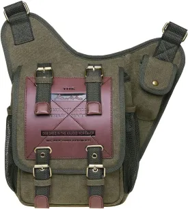 Mens Vintage Canvas Shoulder Messenger Bag Chest Leather Patchwork Messenger Bag