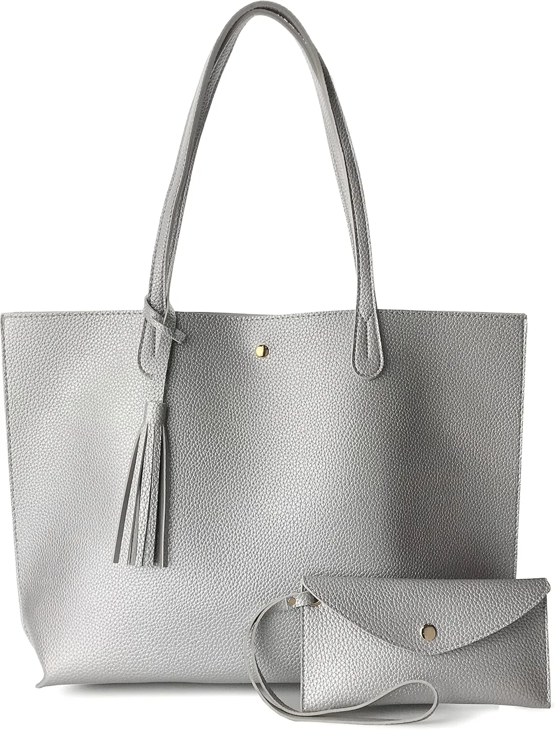 Minimalist Clean Cut Pebbled Faux Leather Tote Womens Shoulder Handbag