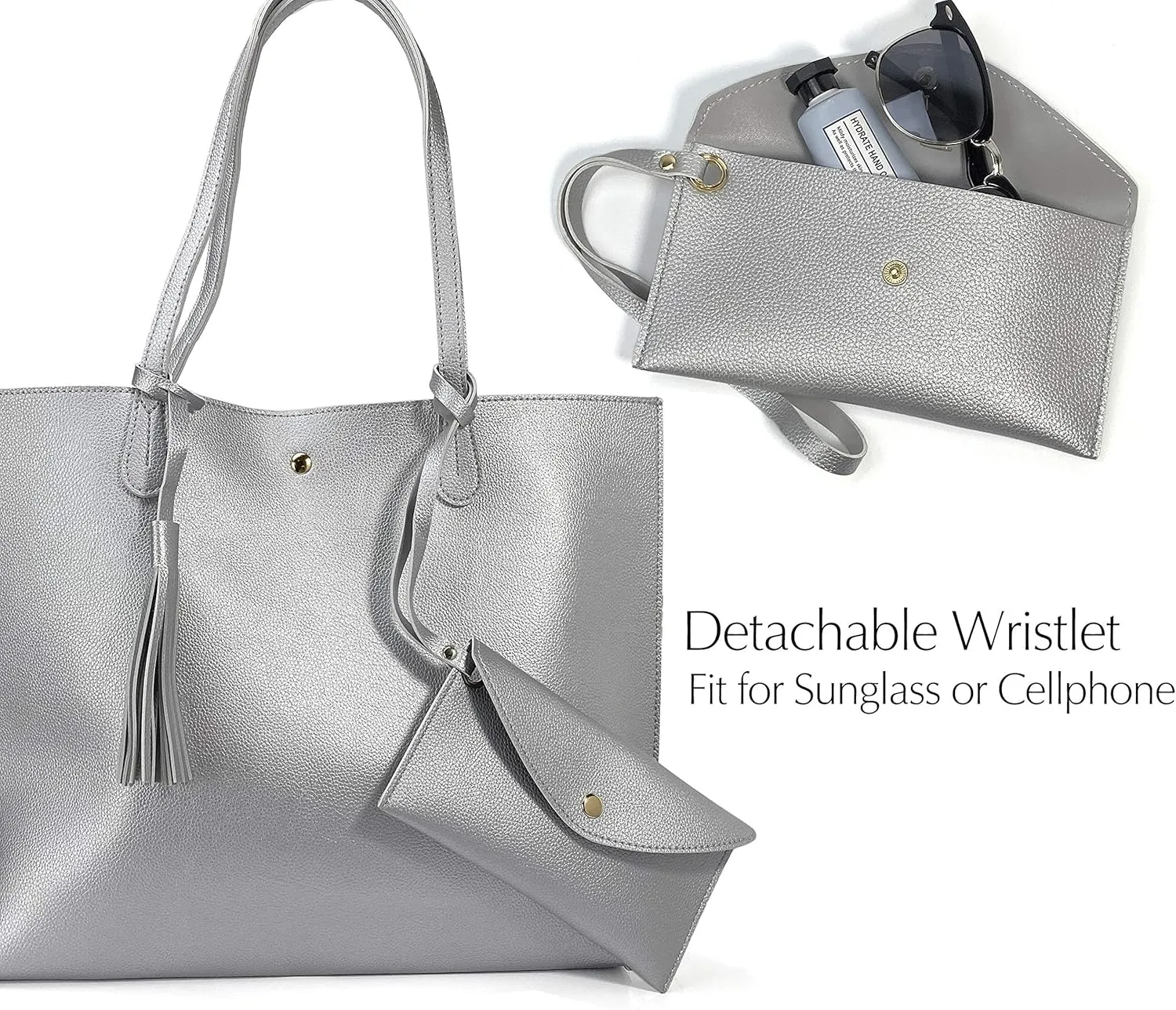 Minimalist Clean Cut Pebbled Faux Leather Tote Womens Shoulder Handbag