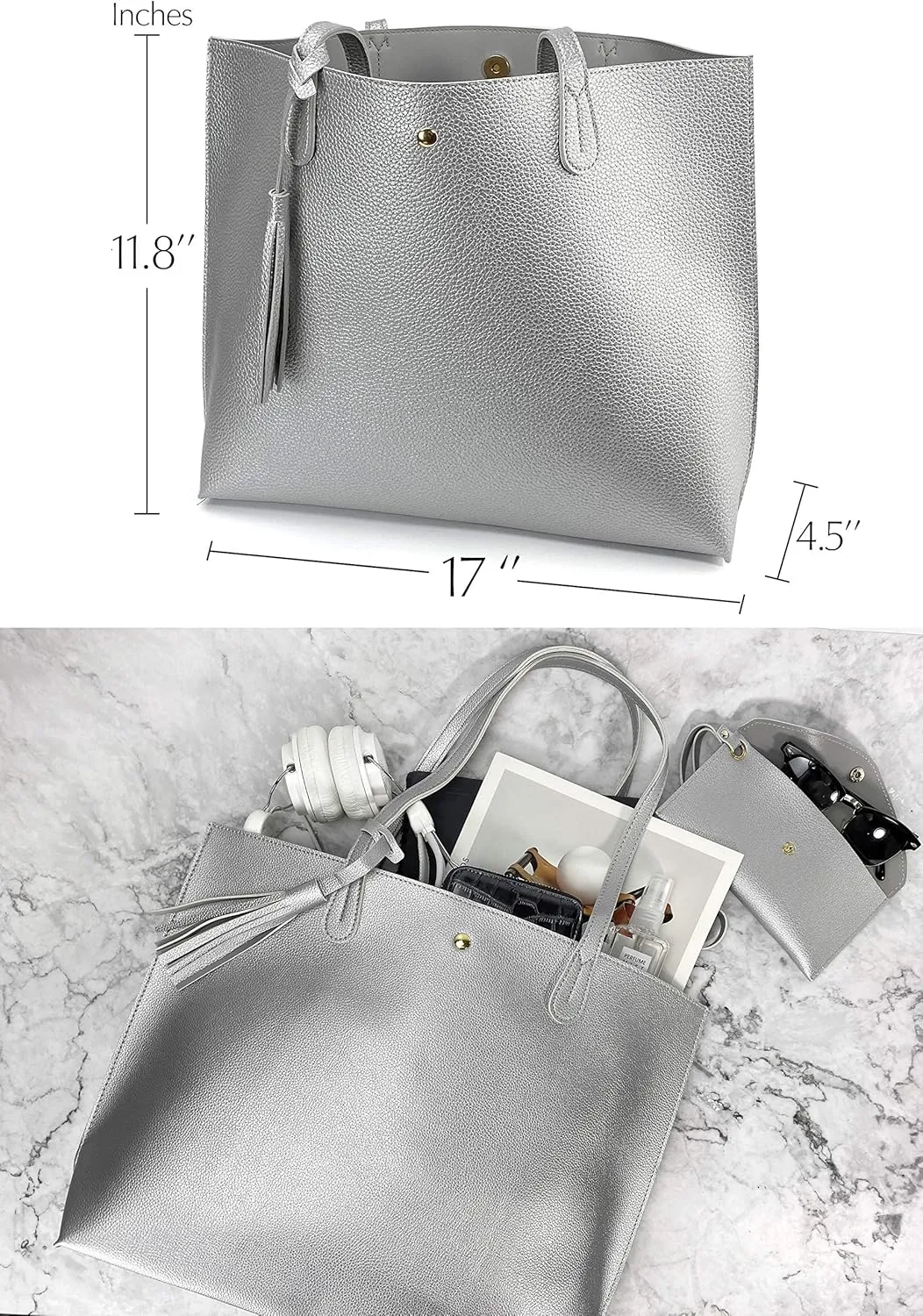 Minimalist Clean Cut Pebbled Faux Leather Tote Womens Shoulder Handbag
