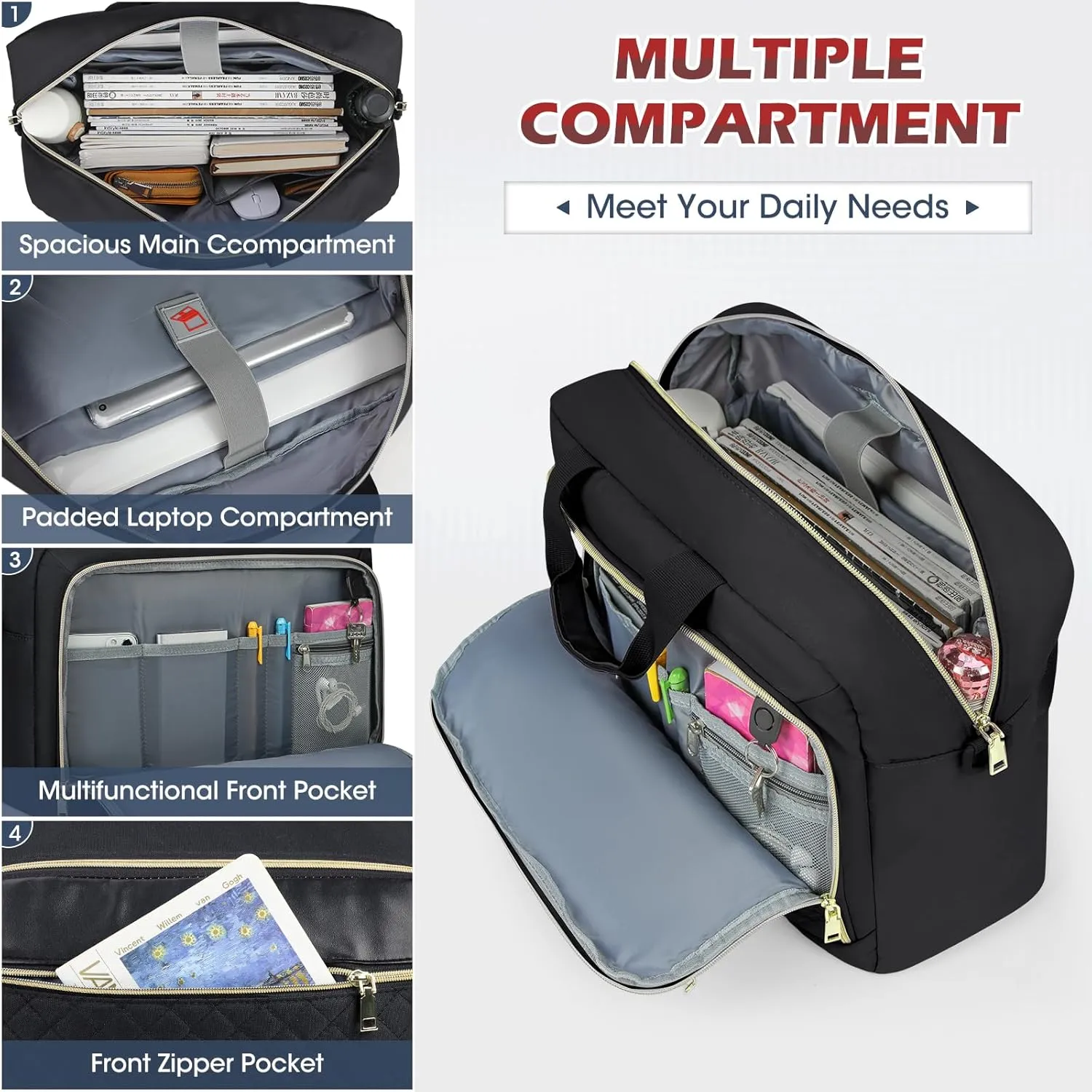 NEWHEY Laptop Bag 17.3 Inch Laptop Briefcase for Women Men Waterproof Shoulder Messenger Bag Large Computer Bag for Business Office Work College, Black
