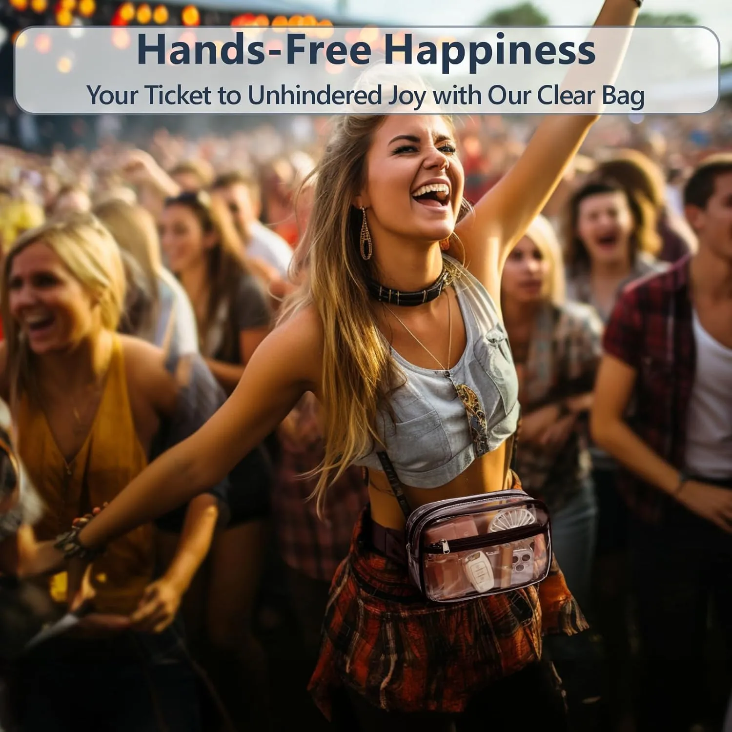 PACKISM Clear Fanny Pack - Clear Bag for Stadium Events for Women Men Transparent Waist Bag with Adjustable Strap for Concerts, Game Day, Festival - Black