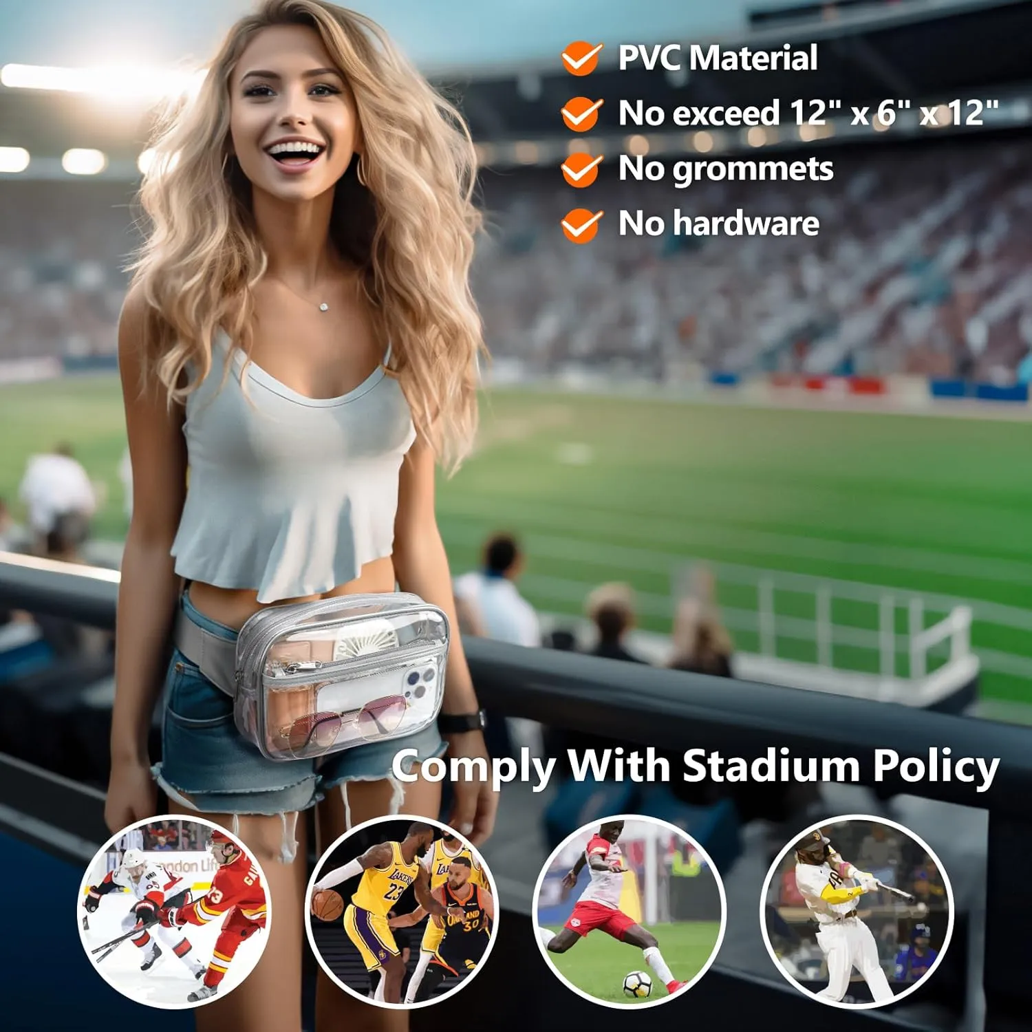 Packism Clear Fanny Pack Stadium Approved - Clear Belt Bag for Women Men Plus Size Transparent Waist Bag with Adjustable Strap for Concerts, Sporting Events - Grey