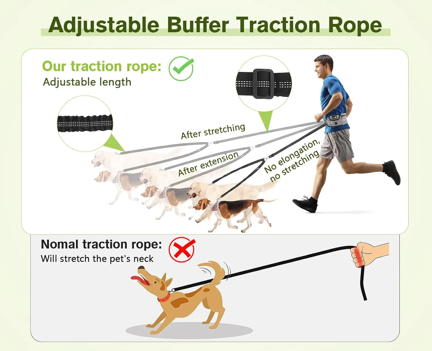 Pecute Hands Free 2 Dogs Waist Belt Fanny Pack with Soft Padded, Dual Dog Leash with Pouch, 3 Padded Handles, Durable Bungee, Double Leash for Running Walking Hiking Jogging Biking