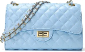 Quilted Leather Crossbody Bags for Women Trendy Ladies Shoulder Purse Satchel HandBag with Chain Strap