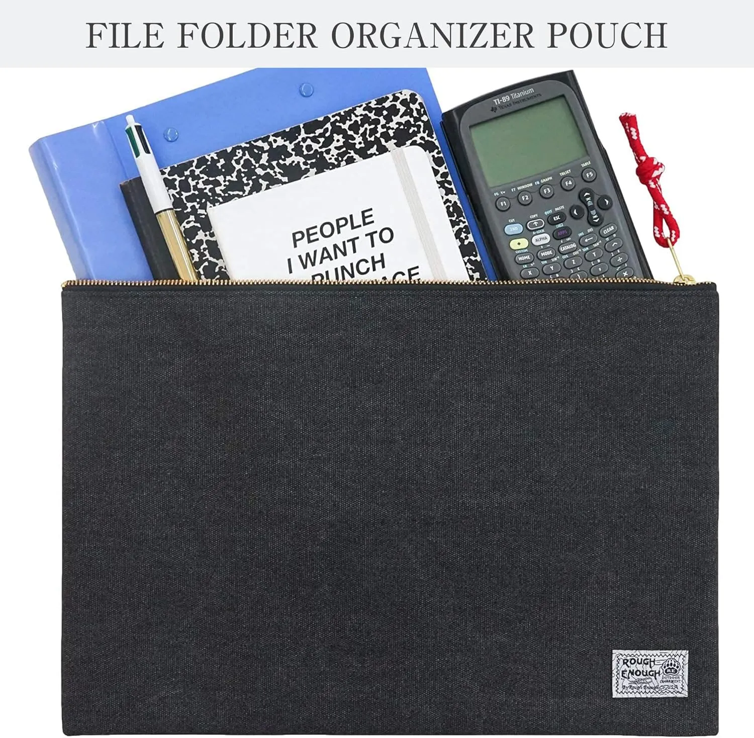Rough Enough Important Document Storage Bag File Folder Organizer Pouch with Zipper Black Waxed Canvas Water Repellent for Travel Office Home