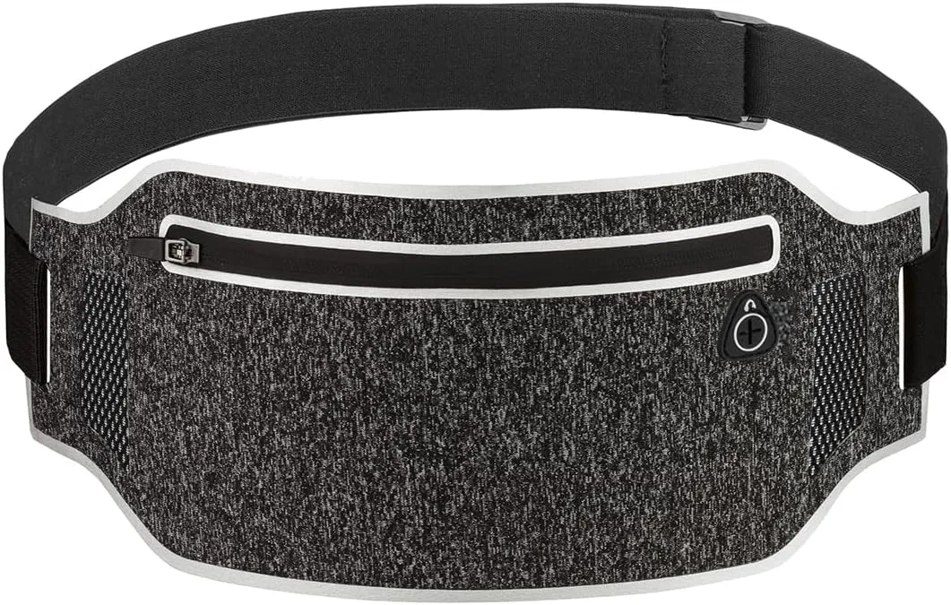 Running belt,Slim Running Waist Fanny Pack Runner Exercise Phone Belt Hip Pouch Bag for Women Men iphone Samsung (Black Grey)
