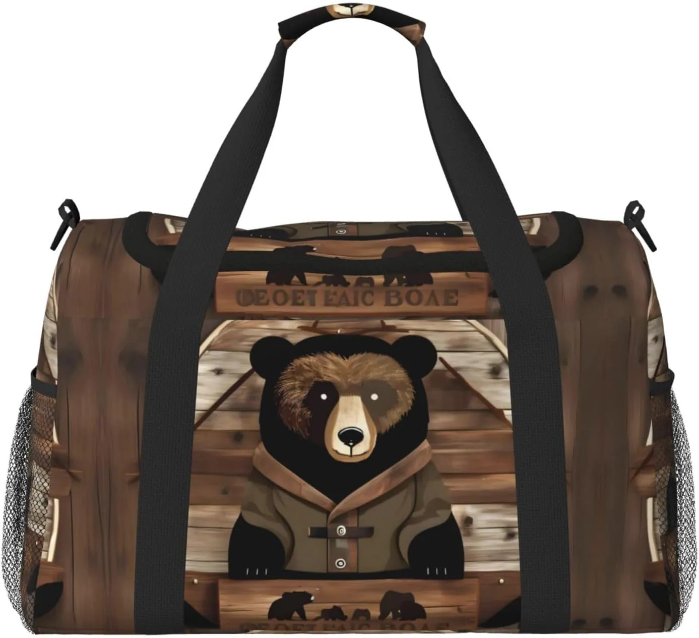 Rustic Lodge Bear Print Large Hand Travel Bag, Waterproof Tote Handbag for Women, Duffel Bag Sport Gym for Men
