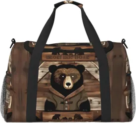 Rustic Lodge Bear Print Large Hand Travel Bag, Waterproof Tote Handbag for Women, Duffel Bag Sport Gym for Men