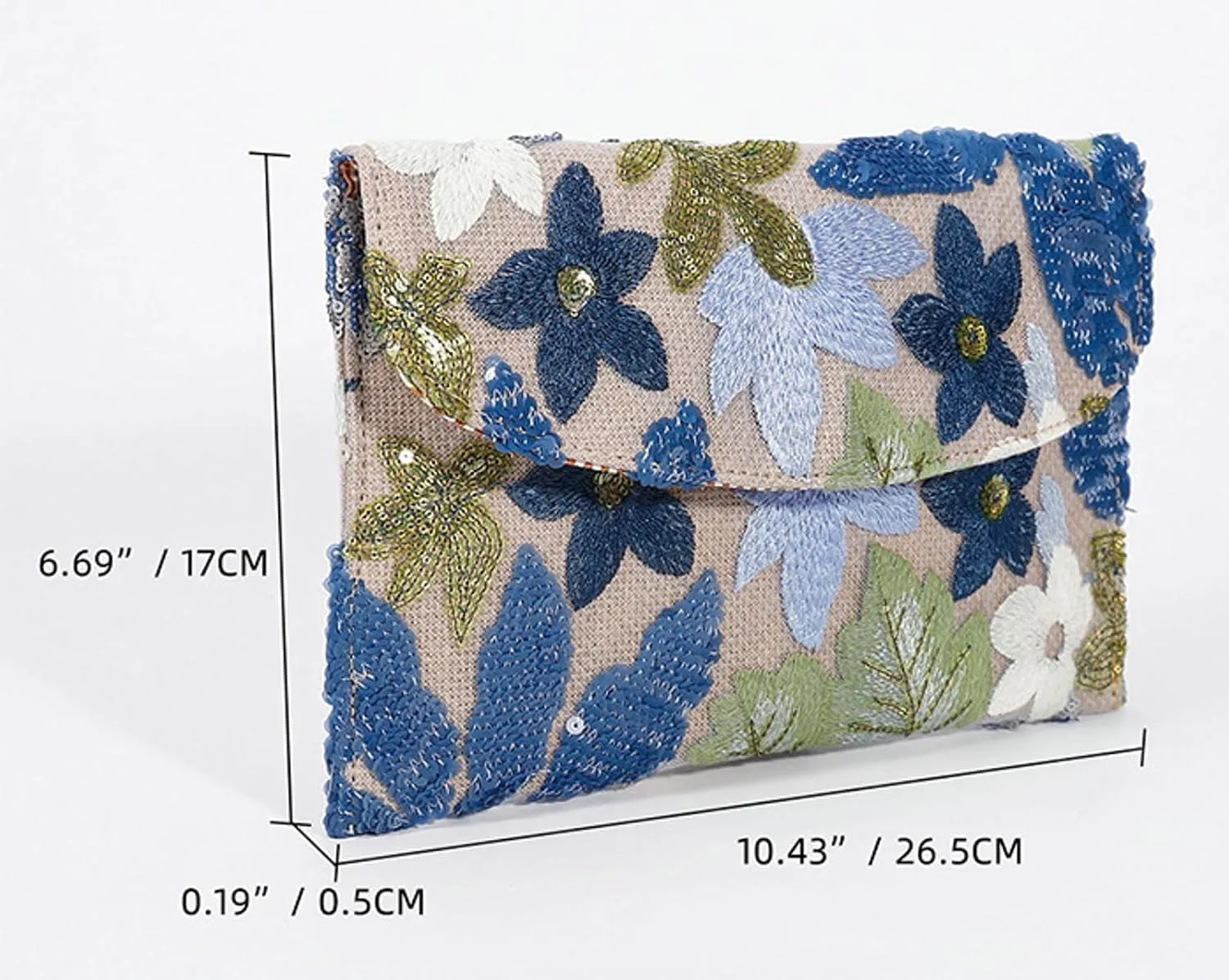 Sequin Embroidered Floral Clutch Purse Women Summer Beaded Blue Envelope Bag Wedding Evening Events Party