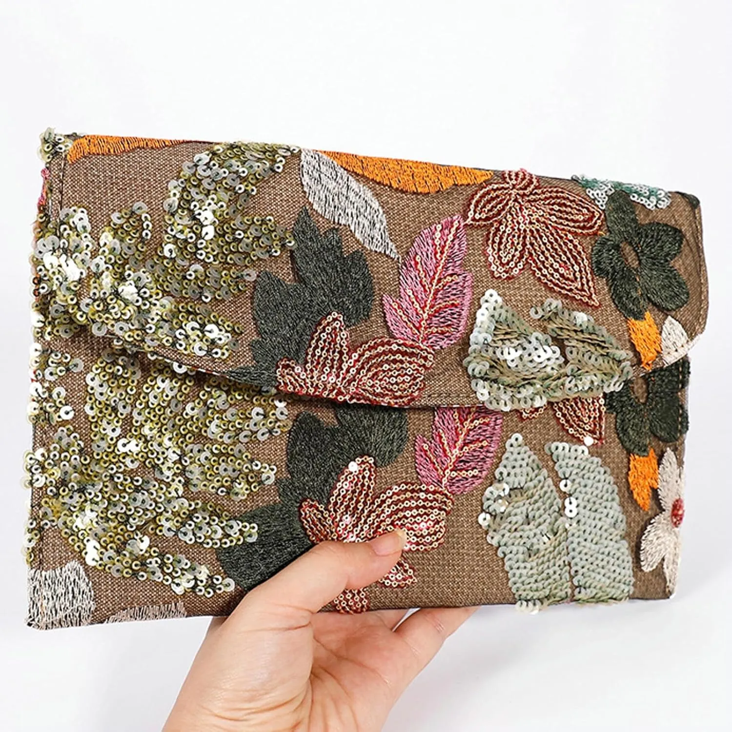 Sequin Embroidered Floral Clutch Purse Women Summer Beaded Blue Envelope Bag Wedding Evening Events Party