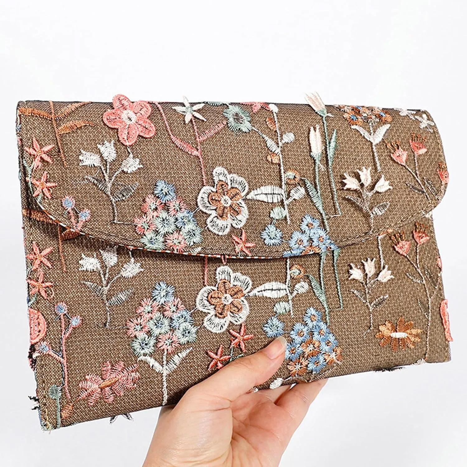 Sequin Embroidered Floral Clutch Purse Women Summer Beaded Blue Envelope Bag Wedding Evening Events Party