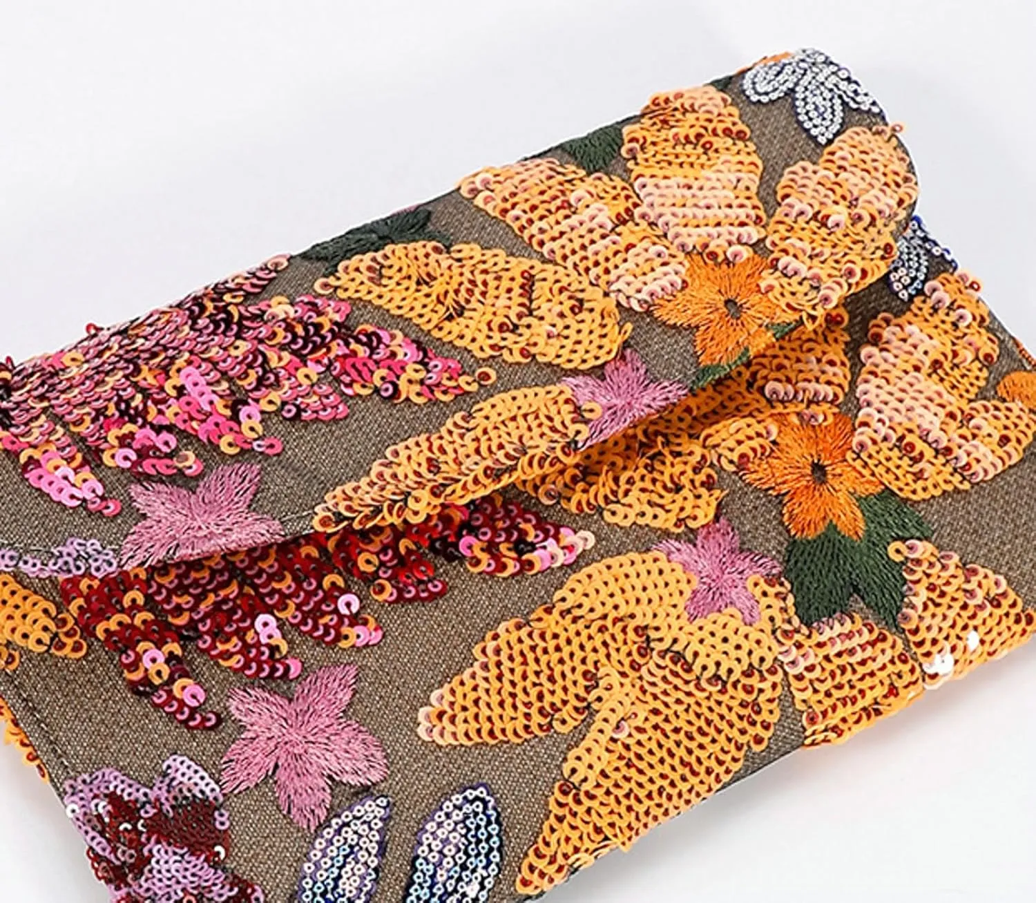 Sequin Embroidered Floral Clutch Purse Women Summer Beaded Blue Envelope Bag Wedding Evening Events Party
