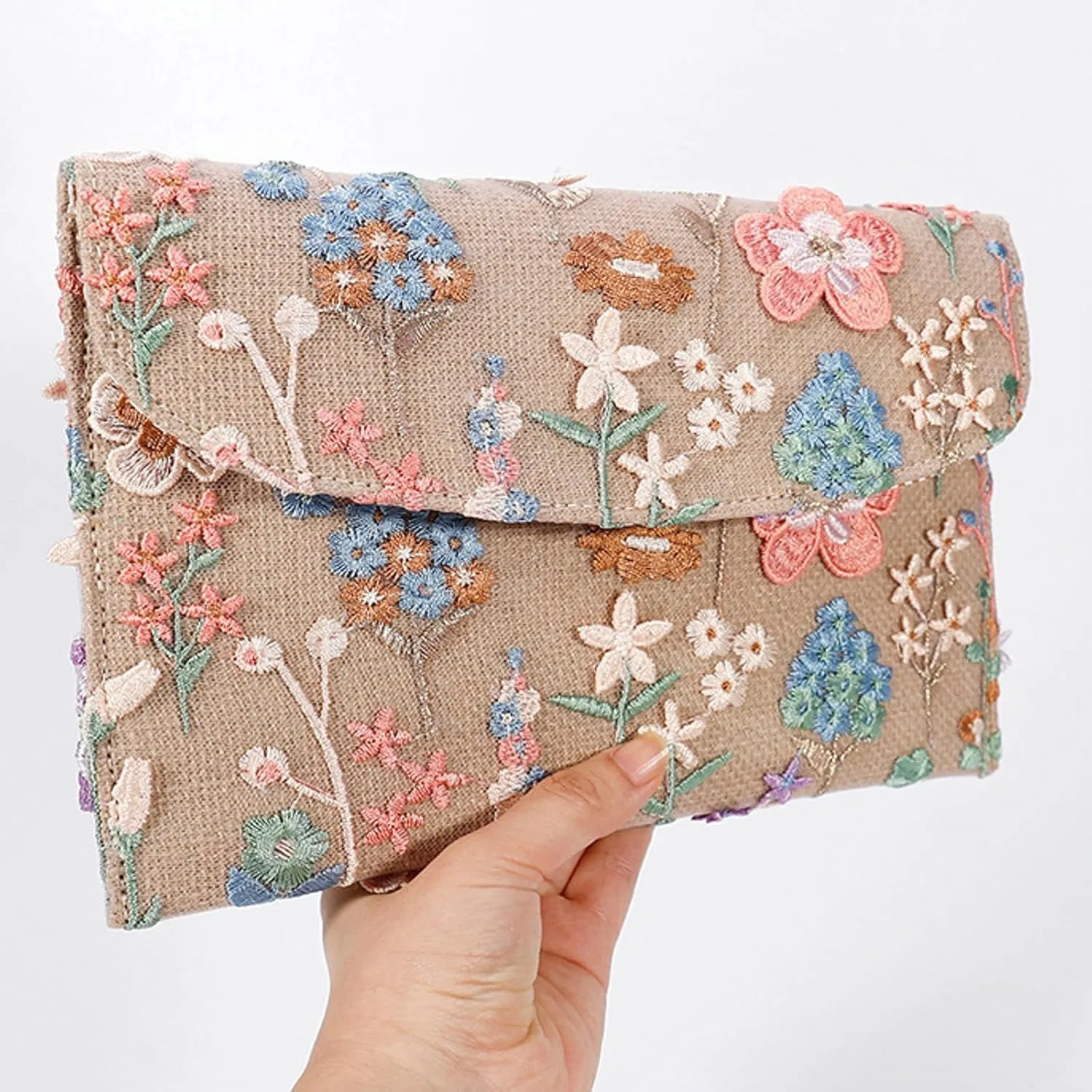 Sequin Embroidered Floral Clutch Purse Women Summer Beaded Blue Envelope Bag Wedding Evening Events Party