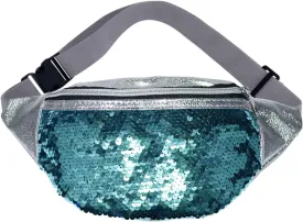 Sequin Fanny Pack with Adjustable Waist Straps, Fashion Waist Packs PU Leather Fanny Packs for Women with Multiple Styles for Running, Cycling, Hiking (Blue)