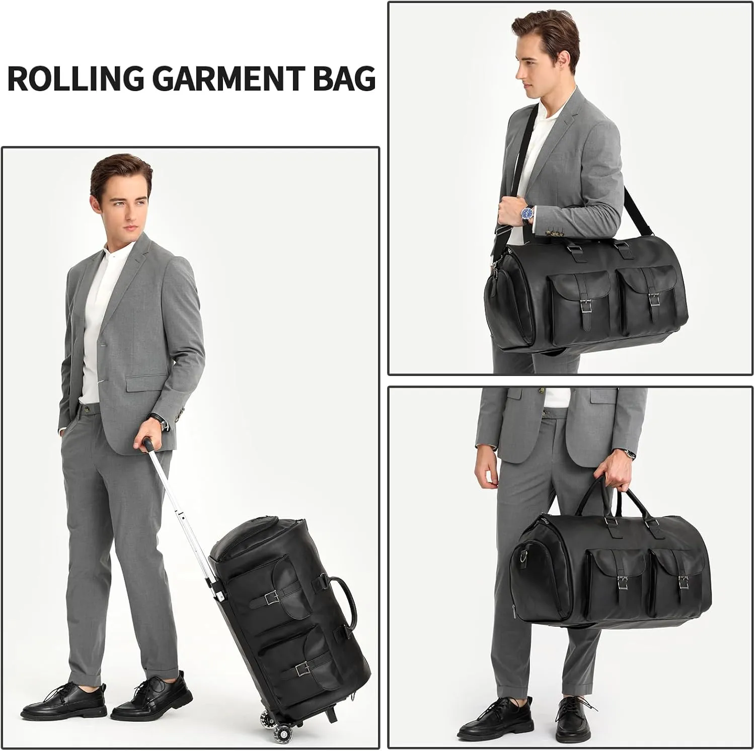 seyfocnia Rolling Garment Bags for Travel,Convertible Duffle Garment Bag Roller Bags for Travel Carry on Garment Bag with Wheels Luggage Rolling Weekender Roller Duffle Bags for Travel-Black