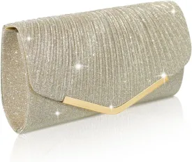 Shiny Sequin Envelope Clutch - Glitter Evening Bag with Chain for Wedding, Formal, Cocktail Party