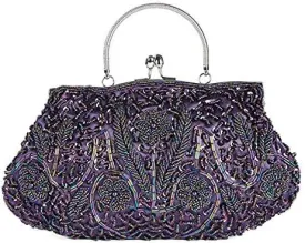 Simcat Beaded Sequin Flower Evening Purse Large Clutch Bag