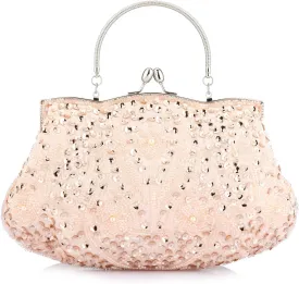 Simcat Beaded Sequin Flower Evening Purse Large Clutch Bag