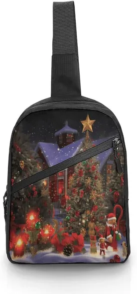 Sling Bag Crossbody Backpack,Christmas Cheer Print Chest Bag,Crossbody Bags Fanny Pack Chest Bag