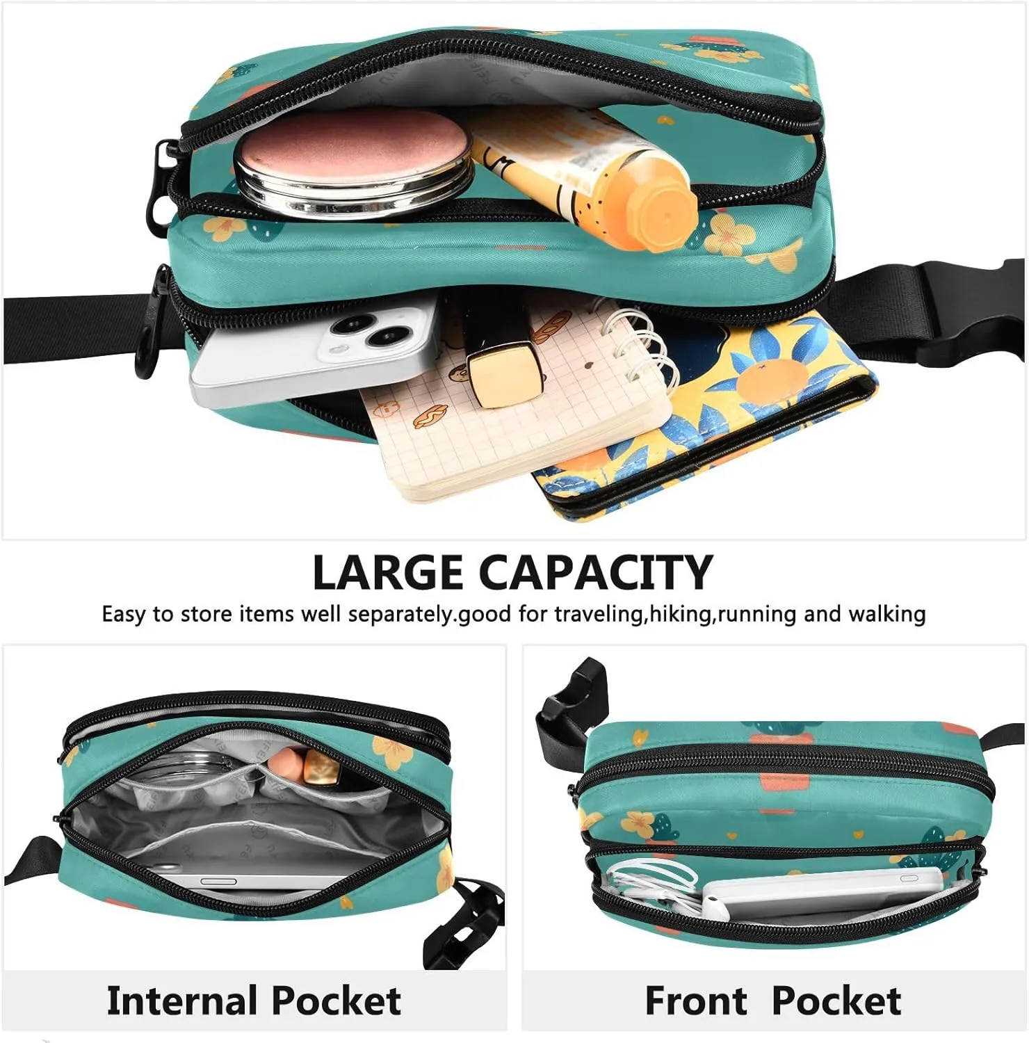 Small Flowers and Small Foliage Stylish Crossbody Bag Waist Packs for Women Men Waterproof Sling Chest Bags with Adjustable Strap for Travel Vacation Running