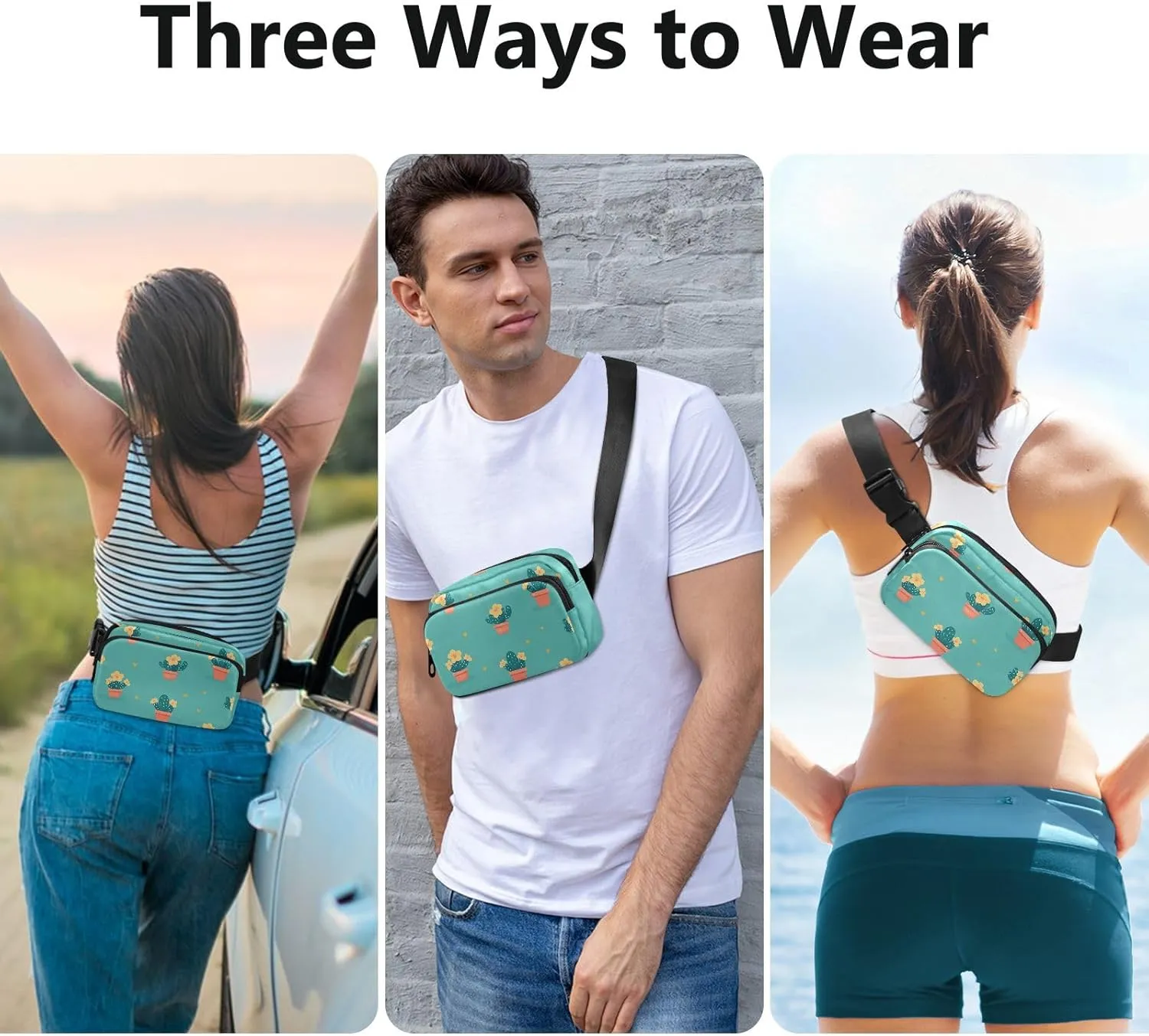 Small Flowers and Small Foliage Stylish Crossbody Bag Waist Packs for Women Men Waterproof Sling Chest Bags with Adjustable Strap for Travel Vacation Running