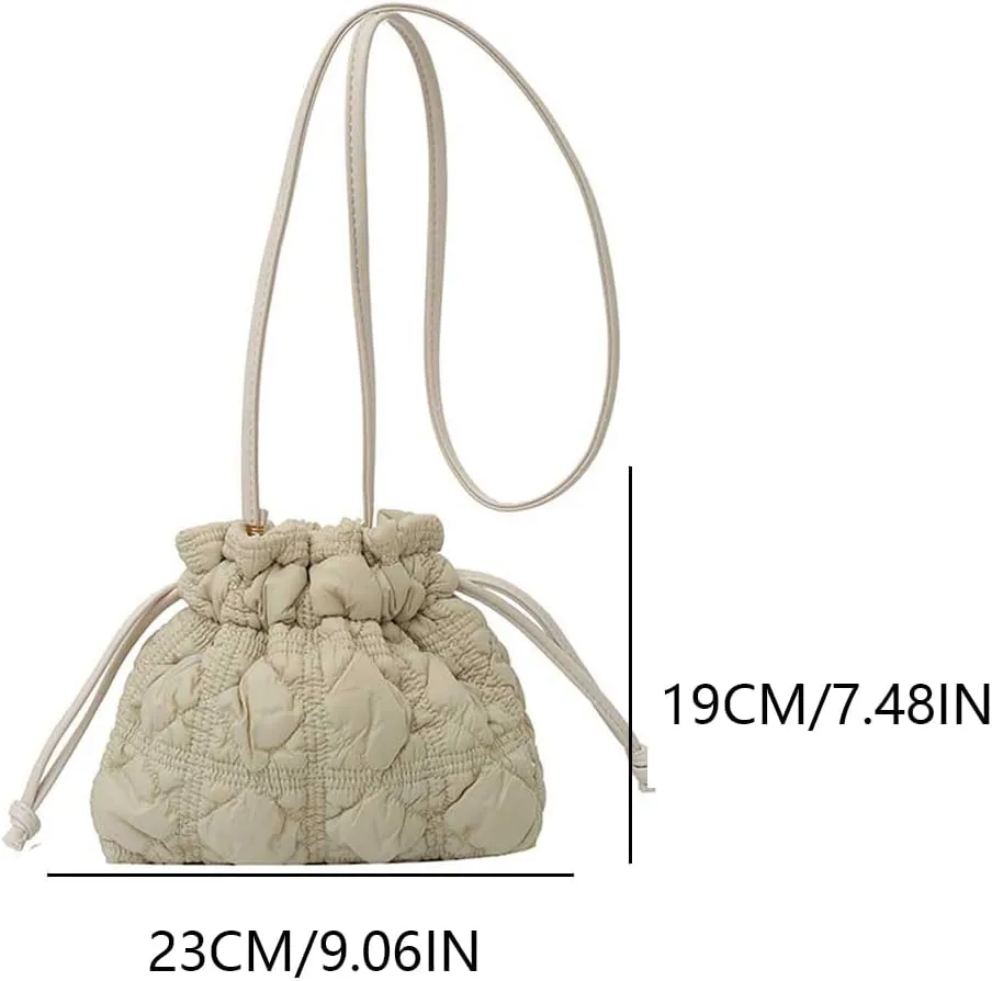 Small Puffer Bucket Bag Detachable Strap Drawstring Quilted Padding Crossbody Bag Soft Padding Handbag