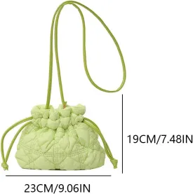Small Puffer Bucket Bag Detachable Strap Drawstring Quilted Padding Crossbody Bag Soft Padding Handbag