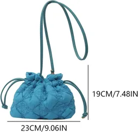 Small Puffer Bucket Bag Detachable Strap Drawstring Quilted Padding Crossbody Bag Soft Padding Handbag