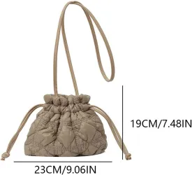 Small Puffer Bucket Bag Detachable Strap Drawstring Quilted Padding Crossbody Bag Soft Padding Handbag