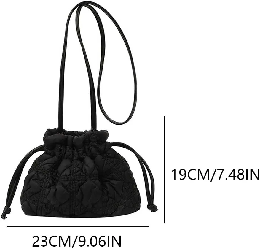 Small Puffer Bucket Bag Detachable Strap Drawstring Quilted Padding Crossbody Bag Soft Padding Handbag