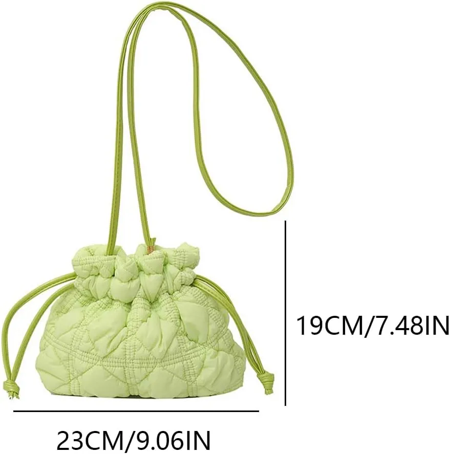 Small Puffer Bucket Bag Detachable Strap Drawstring Quilted Padding Crossbody Bag Soft Padding Handbag